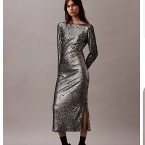 33.) Calvin Klein Metallic Silver Midi Dress
